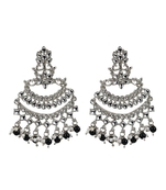 Silver Plated Black Pearl Chandbali Dangle Drop Earrings For Women & Girls