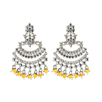 Silver Plated Yellow Pearl Chandbali Dangle Drop Earrings For Women & Girls 1