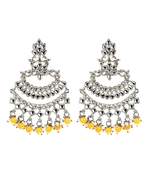 Silver Plated Yellow Pearl Chandbali Dangle Drop Earrings For Women & Girls