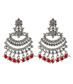 Silver Plated Red Pearl Chandbali Dangle Drop Earrings For Women & Girls