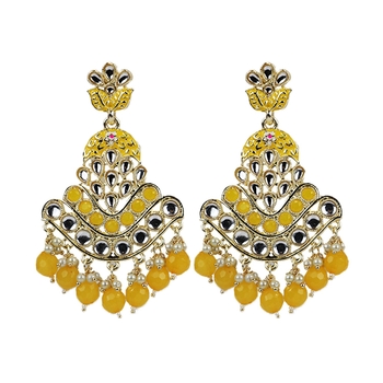 Gold Plated Yellow Pearl Chandbali Dangle Drop Earrings For Women & Girls 1