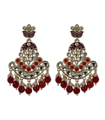 Gold Plated Red Pearl Chandbali Dangle Drop Earrings For Women & Girls