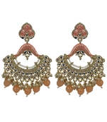 Gold Plated Pink Pearl Chandbali Dangle Drop Earrings For Women & Girls
