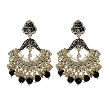 Gold Plated Pearl Chandbali Dangle Drop Earrings For Women & Girls 1