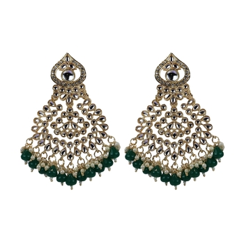Gold Plated Green Pearl Chandbali Dangle Drop Earrings For Women & Girls 1