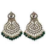 Gold Plated Green Pearl Chandbali Dangle Drop Earrings For Women & Girls