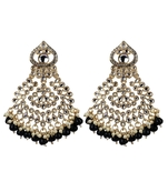 Gold Plated Black Pearl Chandbali Dangle Drop Earrings For Women & Girls