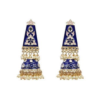 Gold Plated Blue Chandbali Dangle Drop Earrings For Women And Girls 1