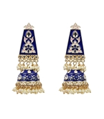 Gold Plated Blue Chandbali Dangle Drop Earrings For Women And Girls