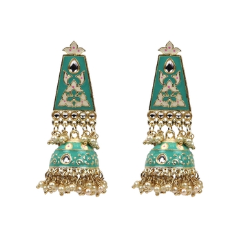 Gold-Plated Chandbali Dangle Drop Earrings For Wedding Festivities 1