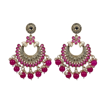 Gold Plated Pink Pearl Chandbali Dangle Drop Earrings For Women And Girls 1