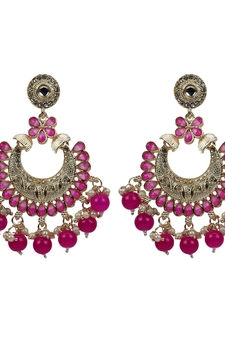 Gold Plated Pink Pearl Chandbali Dangle Drop Earrings For Women And Girls