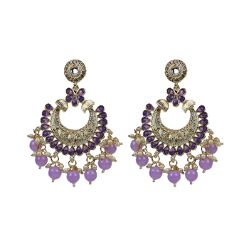 Gold Plated Purple Pearl Chandbali Dangle Drop Earrings For Women And Girls 1