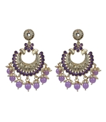 Gold Plated Purple Pearl Chandbali Dangle Drop Earrings For Women And Girls