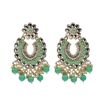 Bollywood Traditional Indian Wedding Gold Plated Green Chandbali Drop Earrings For Women And Girls 1