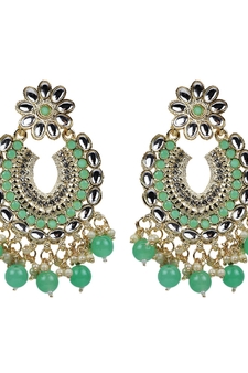 Bollywood Traditional Indian Wedding Gold Plated Green Chandbali Drop Earrings For Women And Girls