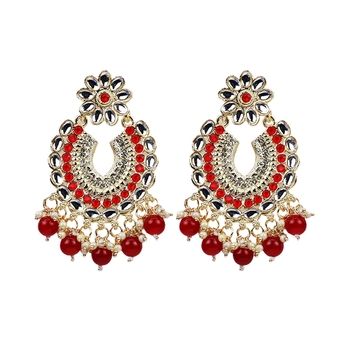 Bollywood Traditional Indian Wedding Gold Plated Red Chandbali Drop Earrings For Women/Girls 1