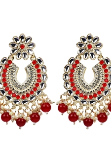 Bollywood Traditional Indian Wedding Gold Plated Red Chandbali Drop Earrings For Women/Girls