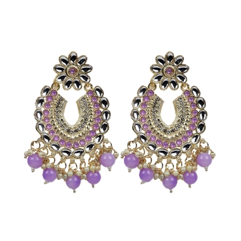 Bollywood Traditional Indian Wedding Gold Plated Purple Chandbali Drop Earrings For Women/Girls 1