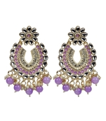 Bollywood Traditional Indian Wedding Gold Plated Purple Chandbali Drop Earrings For Women/Girls