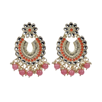 Bollywood Traditional Indian Wedding Gold Plated Pink Chandbali Drop Earrings For Women/Girls 1