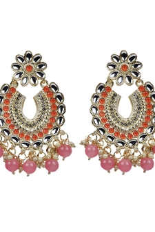 Bollywood Traditional Indian Wedding Gold Plated Pink Chandbali Drop Earrings For Women/Girls