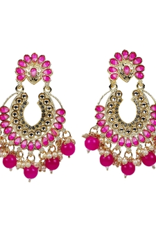 Traditional Indian Wedding Gold Plated Pink Chandbali Drop Earrings For Women/Girls