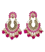 Traditional Indian Wedding Gold Plated Pink Chandbali Drop Earrings For Women/Girls