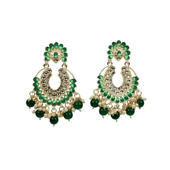 Traditional Indian Wedding Gold Plated Green Chandbali Drop Earrings For Women/Girls 1