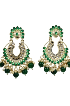 Traditional Indian Wedding Gold Plated Green Chandbali Drop Earrings For Women/Girls