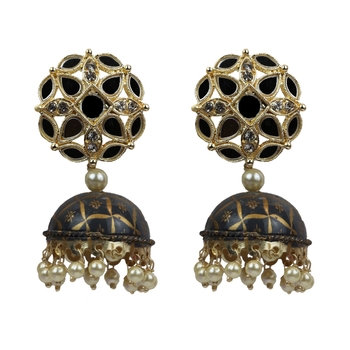Grey Chandbali Drop Earrings For Women And Girls Featuring Kundan Pearls And A Gold-Plated Finish 1
