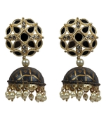 Grey Chandbali Drop Earrings For Women And Girls Featuring Kundan Pearls And A Gold-Plated Finish