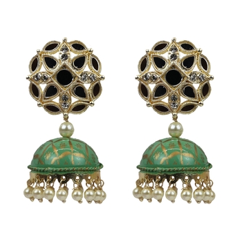 Green Chandbali Earrings For Women & Girls Featuring Kundan Pearls And A Gold-Plated Finish 1