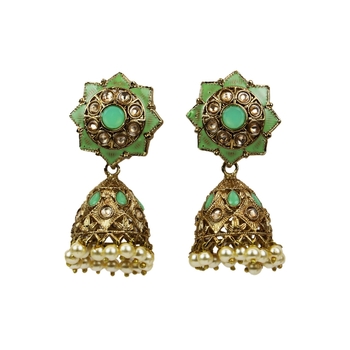 Gold-Plated Indian Traditional Kundan Pearl Chandbali Dangle Drop Earrings For Women & Girls 1