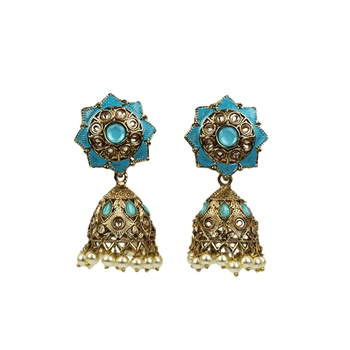 Gold Plated Indian Traditional Pearl Chandbali Dangle Drop Earrings For Women & Girls 1