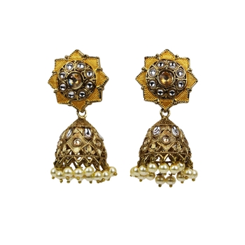 Gold-Plated Indian Traditional Kundan Chandbali Dangle Drop Earrings For Women & Girls 1
