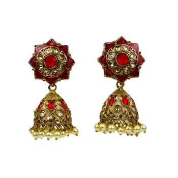 Gold-Plated Indian Traditional Kundan Pearl Chandbali Dangle Drop Earrings For Women 1