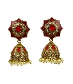 Gold-Plated Indian Traditional Kundan Pearl Chandbali Dangle Drop Earrings For Women