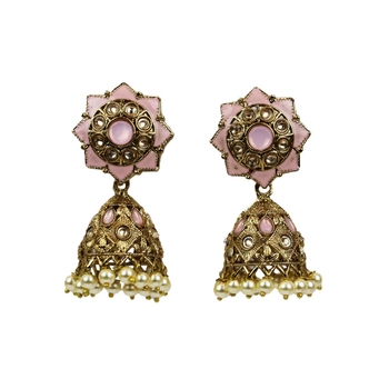 Gold-Plated Indian Traditional Pearl Chandbali Dangle Drop Earrings For Women 1