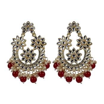 Exquisite Gold Plated Chandbali Red Earrings - Perfect For Indian Weddings 1