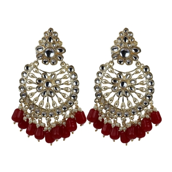 Gold Plated Exquisite Chandbali Red Earrings - Perfect For Indian Weddings 1