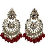 Gold Plated Exquisite Chandbali Red Earrings - Perfect For Indian Weddings