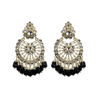Gold Plated Exquisite Chandbali Black Earrings - Perfect For Indian Weddings 1