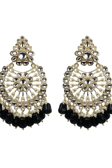 Gold Plated Exquisite Chandbali Black Earrings - Perfect For Indian Weddings