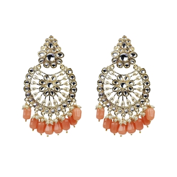 Gold Plated Exquisite Chandbali Pink Earrings - Perfect For Indian Weddings 1