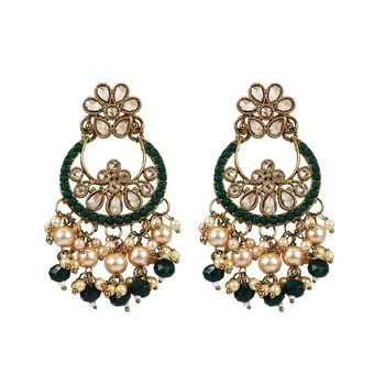 Gold Plated Exquisite Kundan Green Earrings - Perfect For Indian Weddings 1
