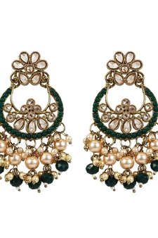Gold Plated Exquisite Kundan Green Earrings - Perfect For Indian Weddings
