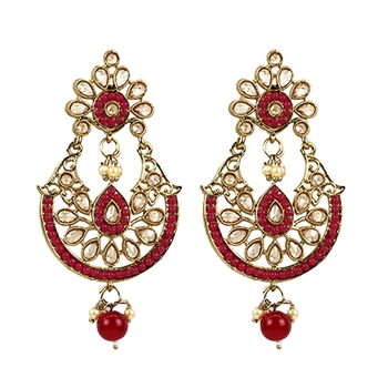 Gold Plated Exquisite Kundan Maroon Earrings - Perfect For Indian Weddings 1