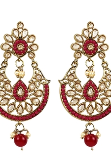 Gold Plated Exquisite Kundan Maroon Earrings - Perfect For Indian Weddings
