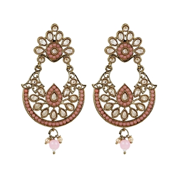 Gold Plated Exquisite Kundan Pink Earrings - Perfect For Indian Weddings 1